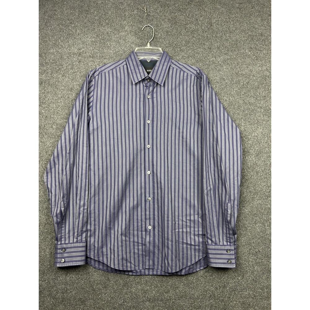 BOSS Hugo Boss Men's Long Sleeve Button Down Shirt Collared Striped Black Purple